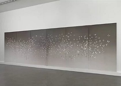 Claudio parmiggiani, Senza-titolo.Senza Titolo, 2011Installation, Smoke and soot on wood, 240.5x780cm