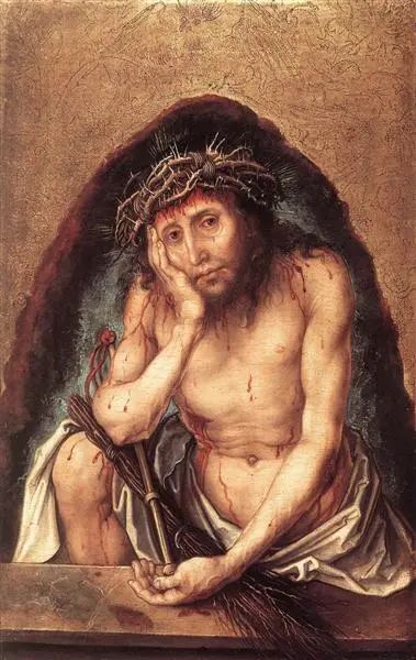 Albrecht Durer, Christ as the Man of Sorrows, 1493, Oil on panel, Staatliche Kunsthalle, Karlsruhe, German